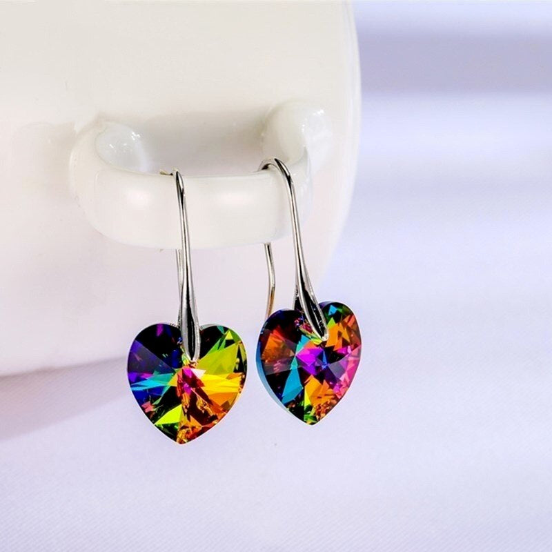 Handmade 925 Sterling Silver Coloured Heart Earrings