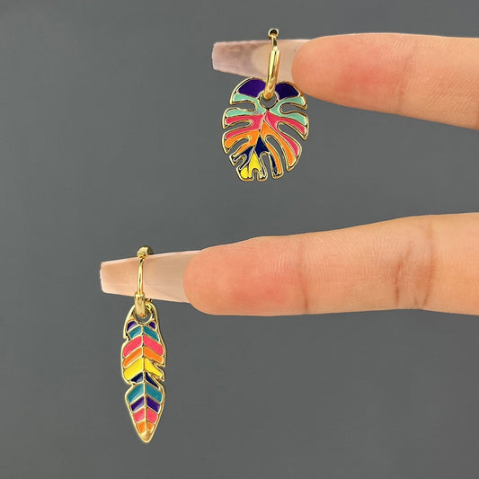 18K Gold Plated Bohemian tropical feather earrings