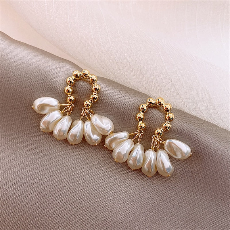 14k gold plated 6 pearls earrings