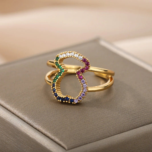 Adjustable 18K Teddy bear ring with coloured zircons