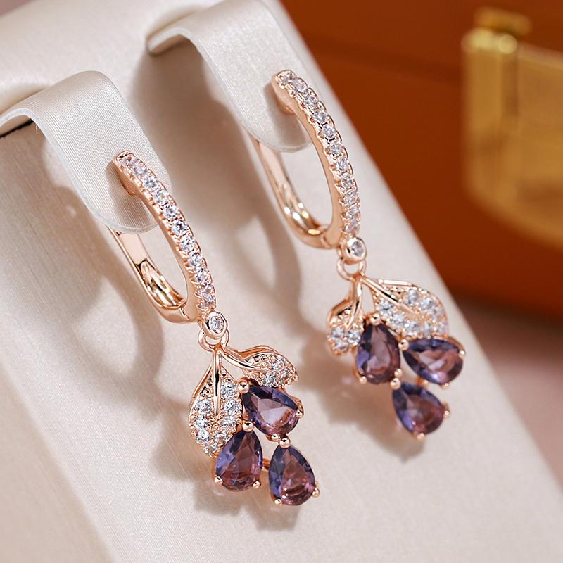 Flower earrings plated 18 carats pink gold with cubic amethyst zirconia - AC