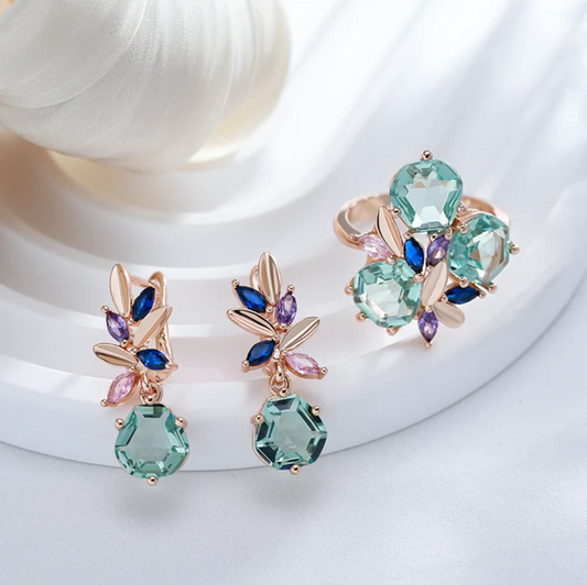 Aquamarine flower Set med 18K roséguldplätering