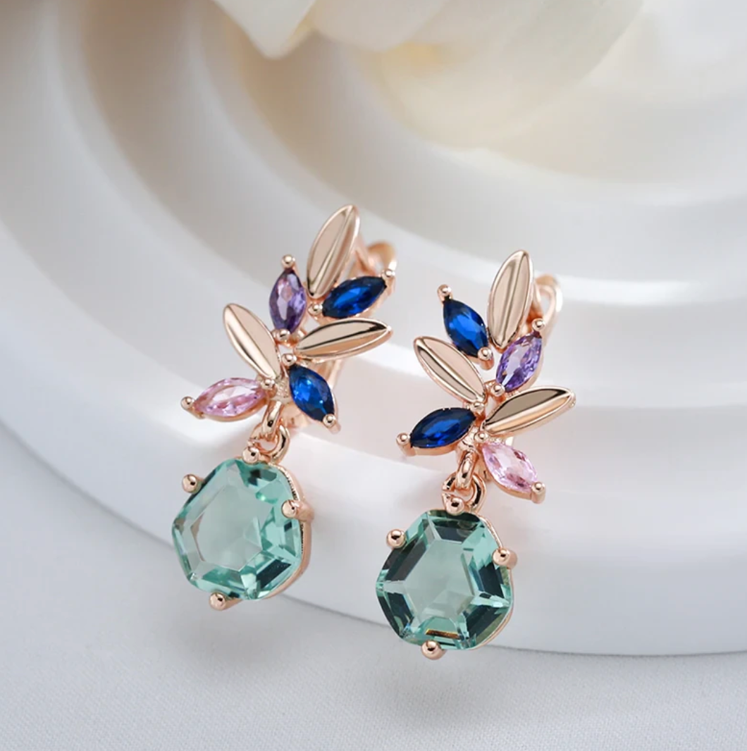 Aquamarine flower Set med 18K roséguldplätering