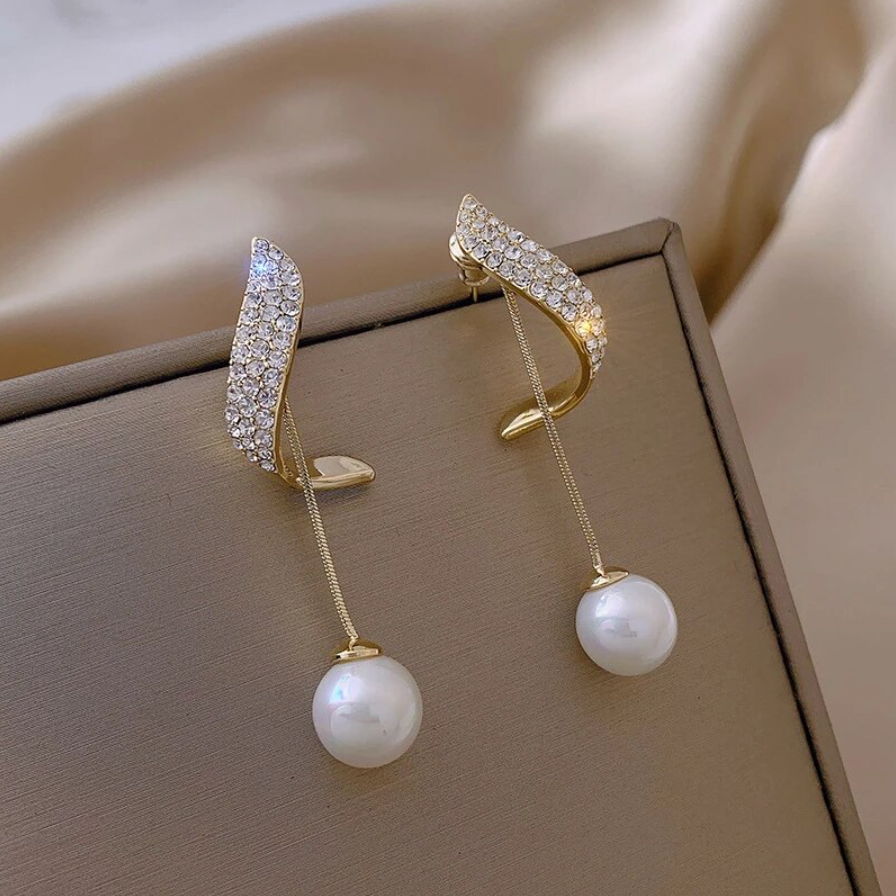 925 sterling silver pearl and zirconia dangle earrings