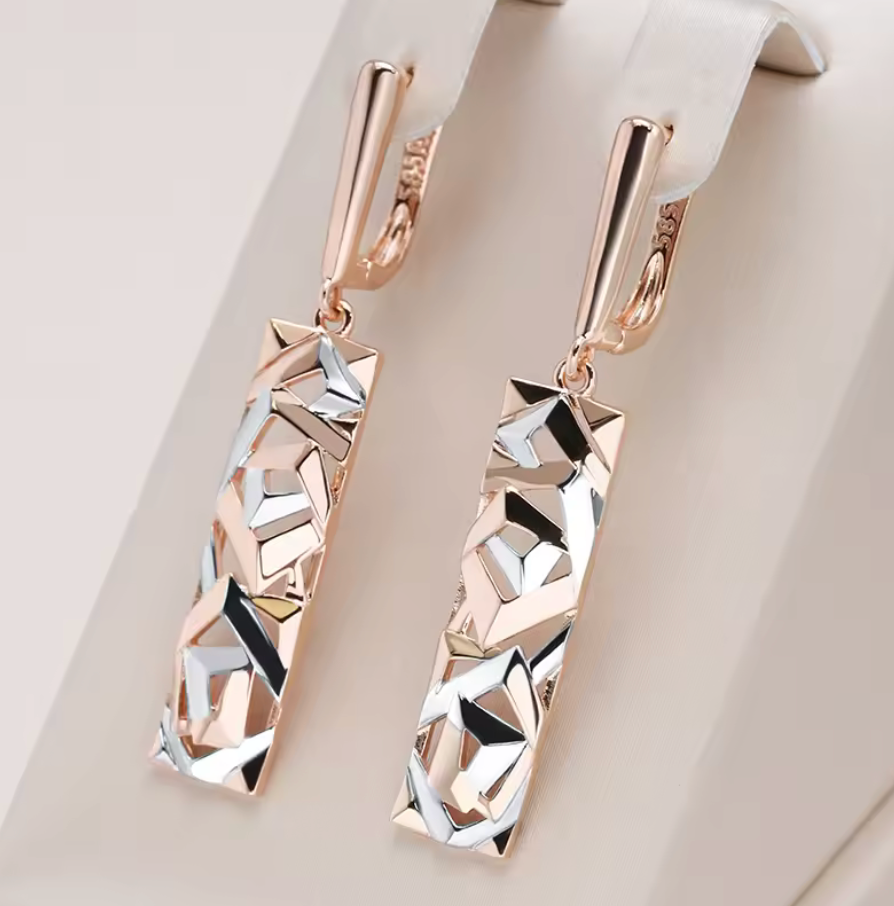 Large square earrings plated with 18K pink gold and silver - AC