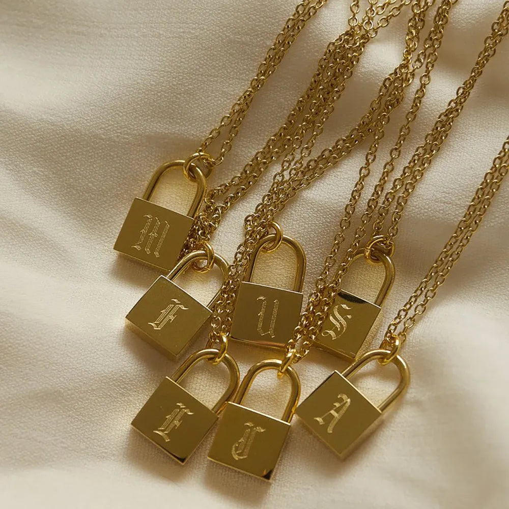 18K Gold Plated Padlock Initials Original Necklace