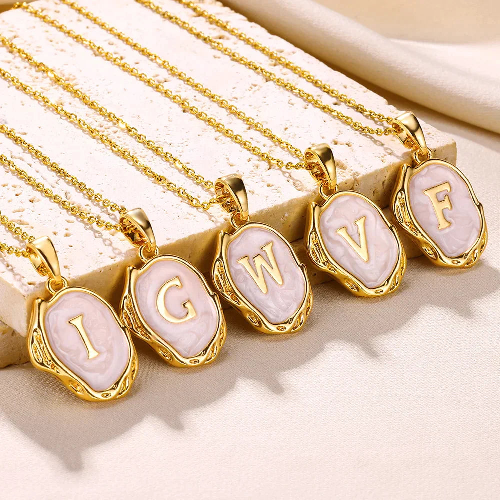 Necklace with Initials from the Bottom of the Sea in 18K Gold Plating White