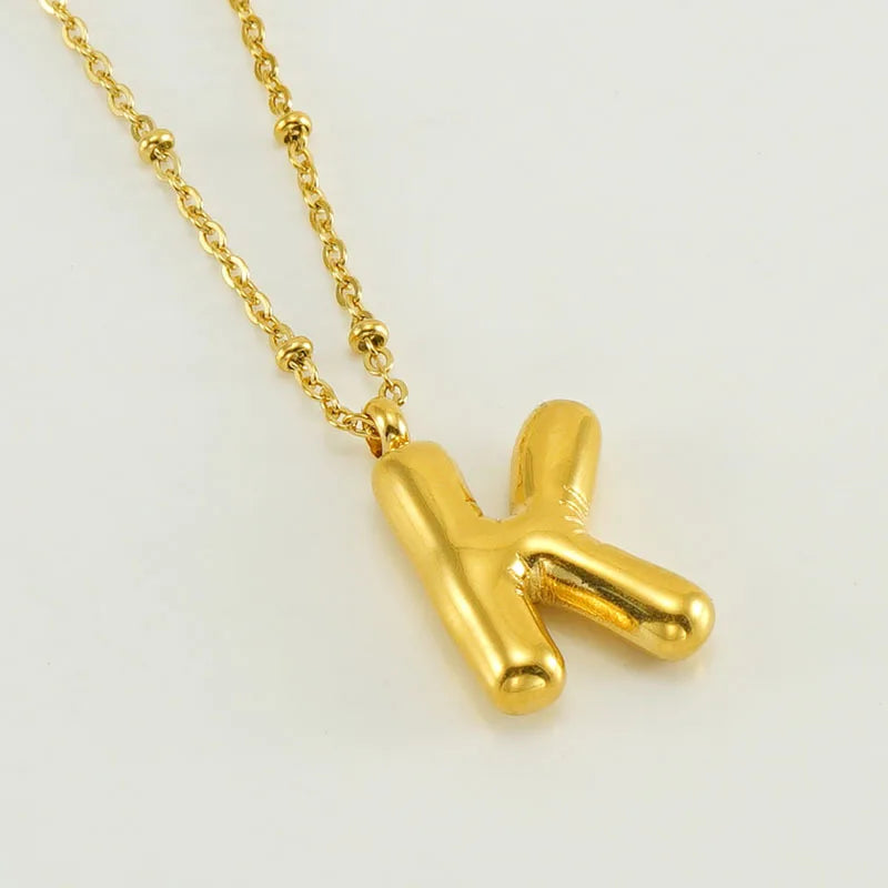 18K Gold Plated Lightweight Balloon Bubble Initial letter Original Necklace