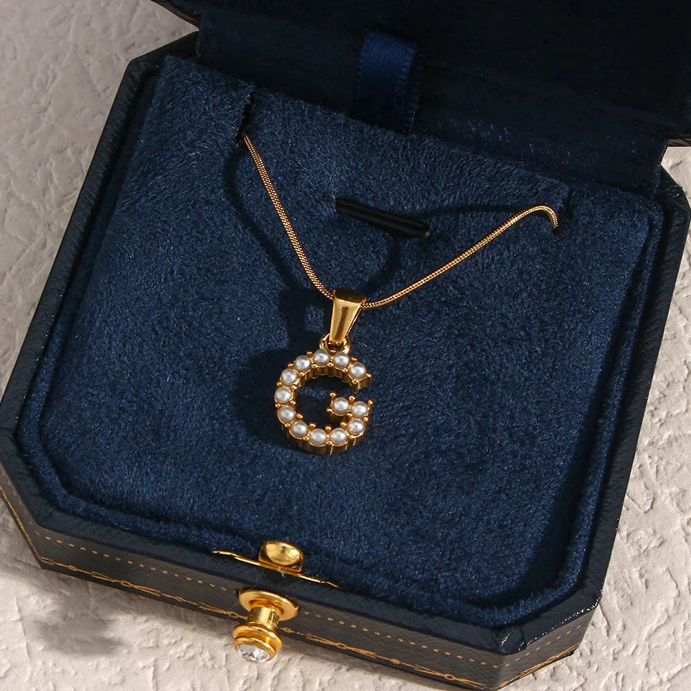 Small Natural Pearls Initial Necklace in 18K Gold Plating