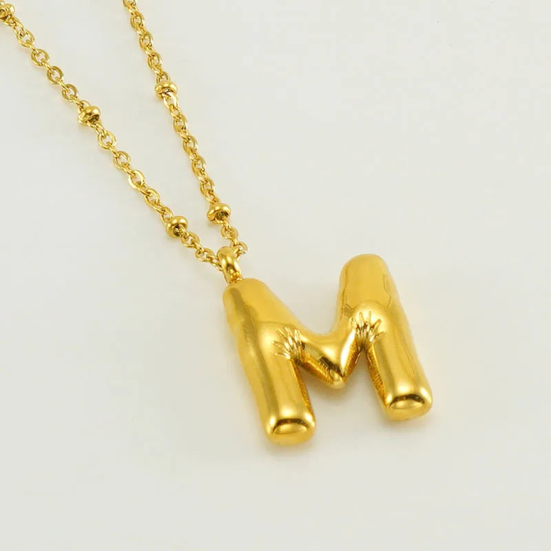 18K Gold Plated Lightweight Balloon Bubble Initial letter Original Necklace