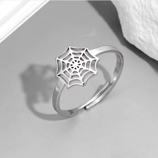 Allergivänligt 925 sterling silverpläterat stål spindelväv halloweenring