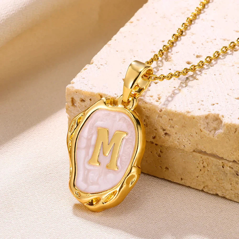 Necklace with Initials from the Bottom of the Sea in 18K Gold Plating White