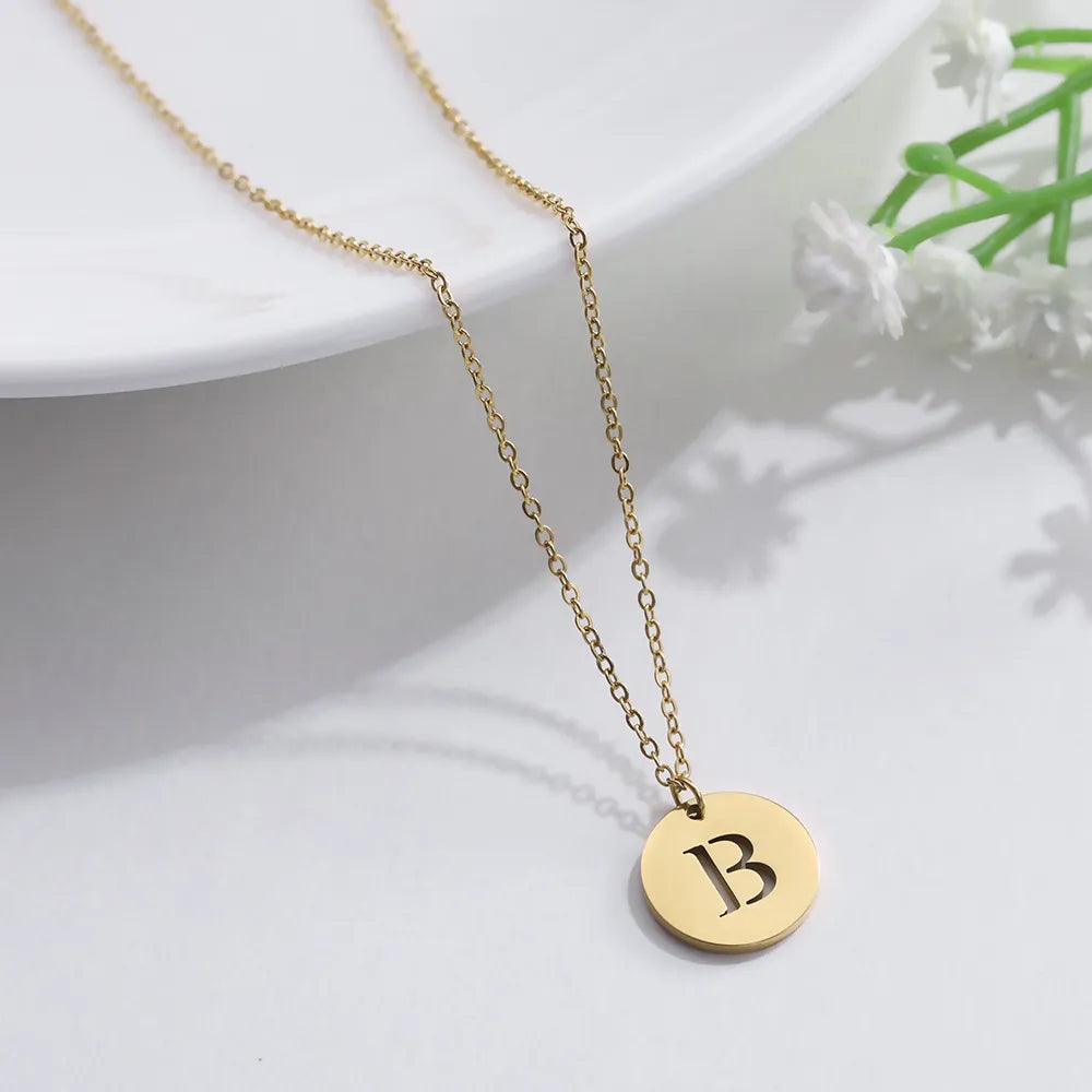 18K Gold Plated Initials engraved in Circle Modernist Necklace