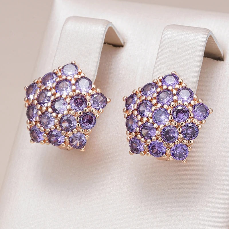 18kt rose gold plated amethyst rhinestone earrings - AC