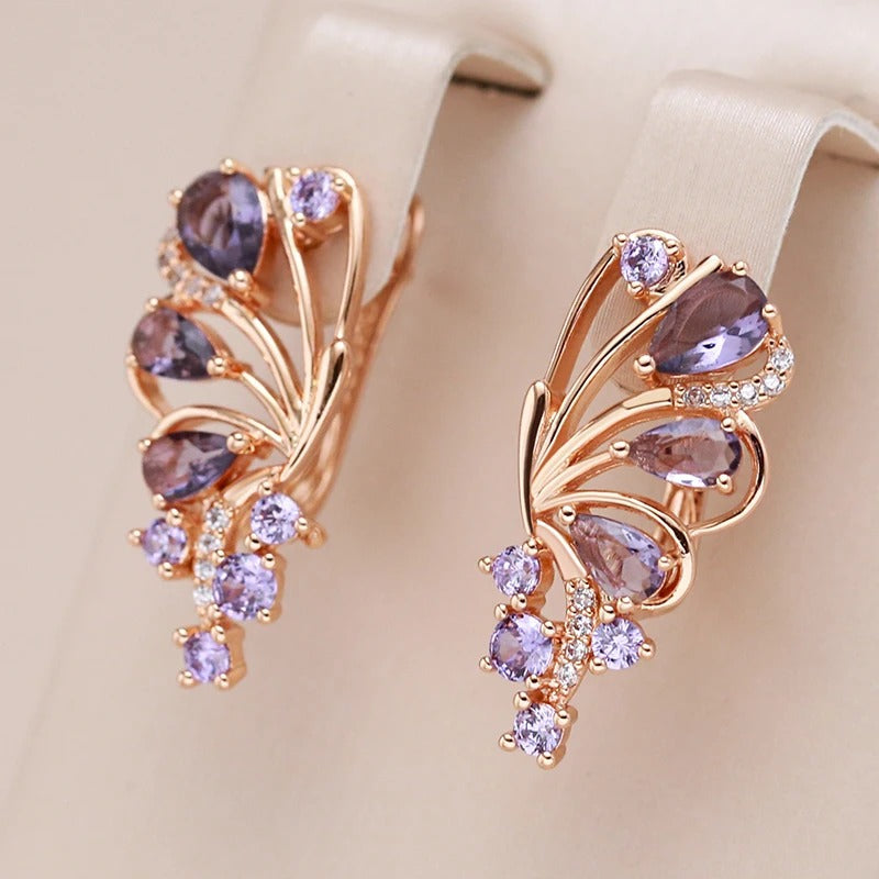 Precious earrings plated 18K pink gold with floral amethyst - AC