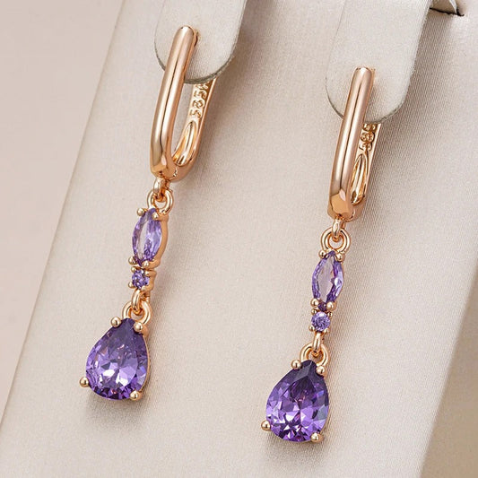 Earrings 18kt rose gold plated with zirconite and amethyst pendant - AC