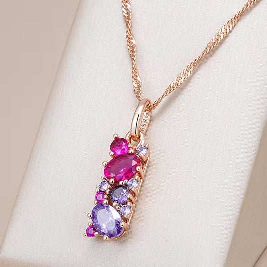 Rectangular necklace in 18 carat pink gold with coloured zircons and amethyst - AC