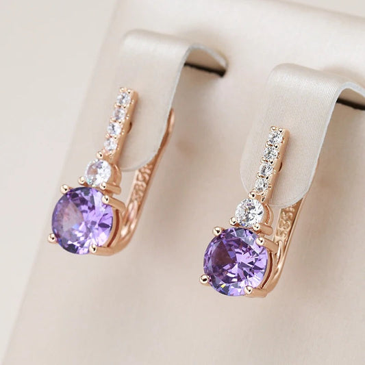 Earrings 18kt rose gold plated with circular amethyst crystals - AC