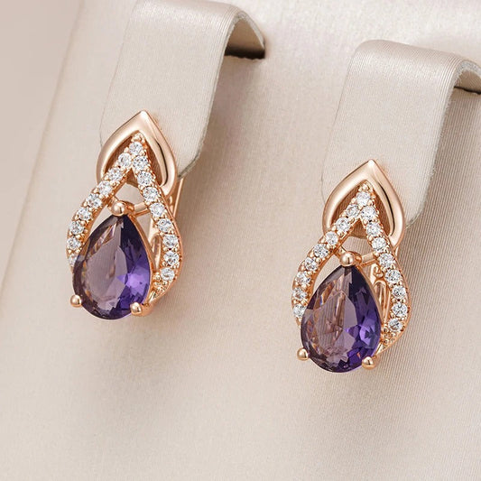 18 carat pink gold plated dangling earrings with cubic amethyst zirconia - AC