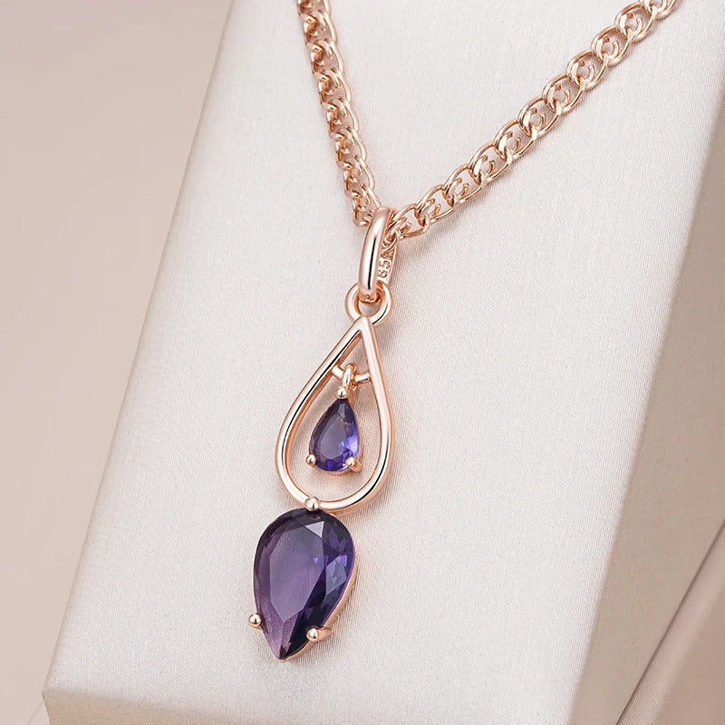 Necklace 18kt pink gold plated with amethyst crystal drop - AC