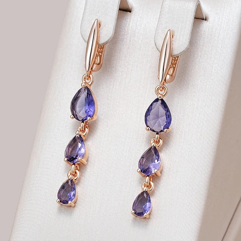 Earrings plated in 18kt rose gold with amethyst drop crystals - AC