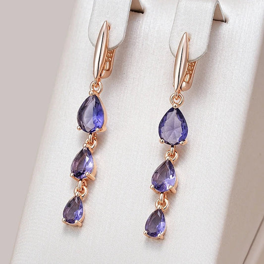 Earrings plated in 18kt rose gold with amethyst drop crystals - AC