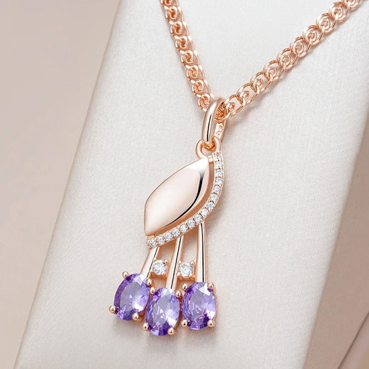 Triple necklace plated in 18kt rose gold with amethyst crystals - AC