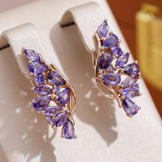 18kt rose gold-plated symmetrical leaf earrings with amethyst - AC