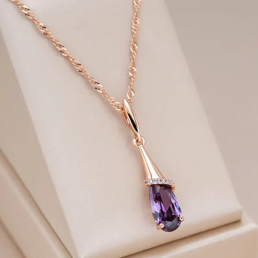 Amethyst drops necklace plated 18kt rose gold - AC