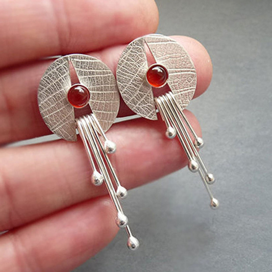 Handmade Artistic earrings in 925 sterling silver with rubies