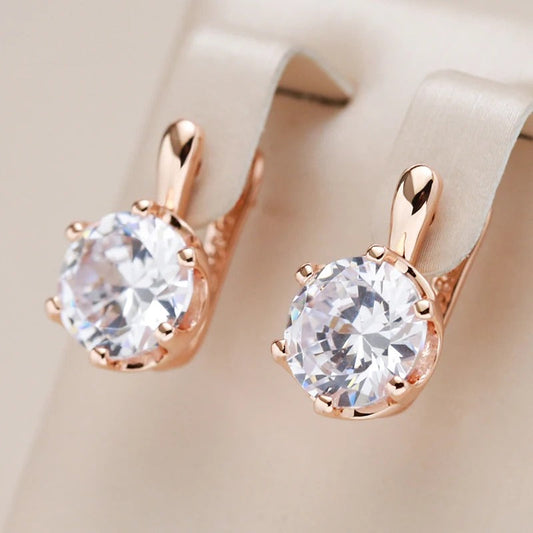 Button earrings plated with 18 carat pink gold and round white cubic zirconia - AC