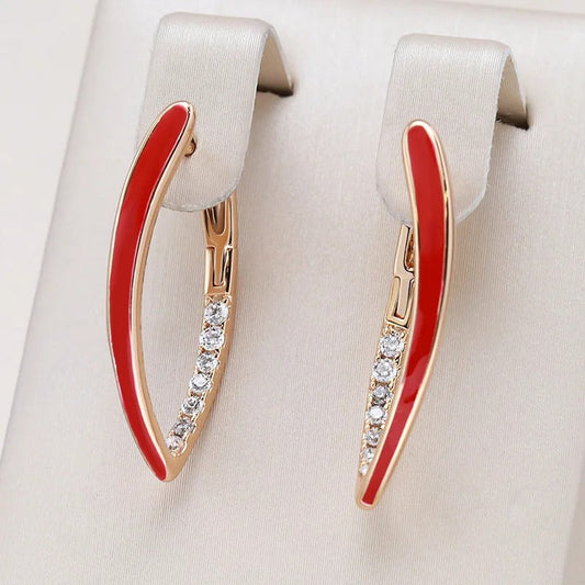 18K Rose Gold Plated Red Enamel Drop Earrings