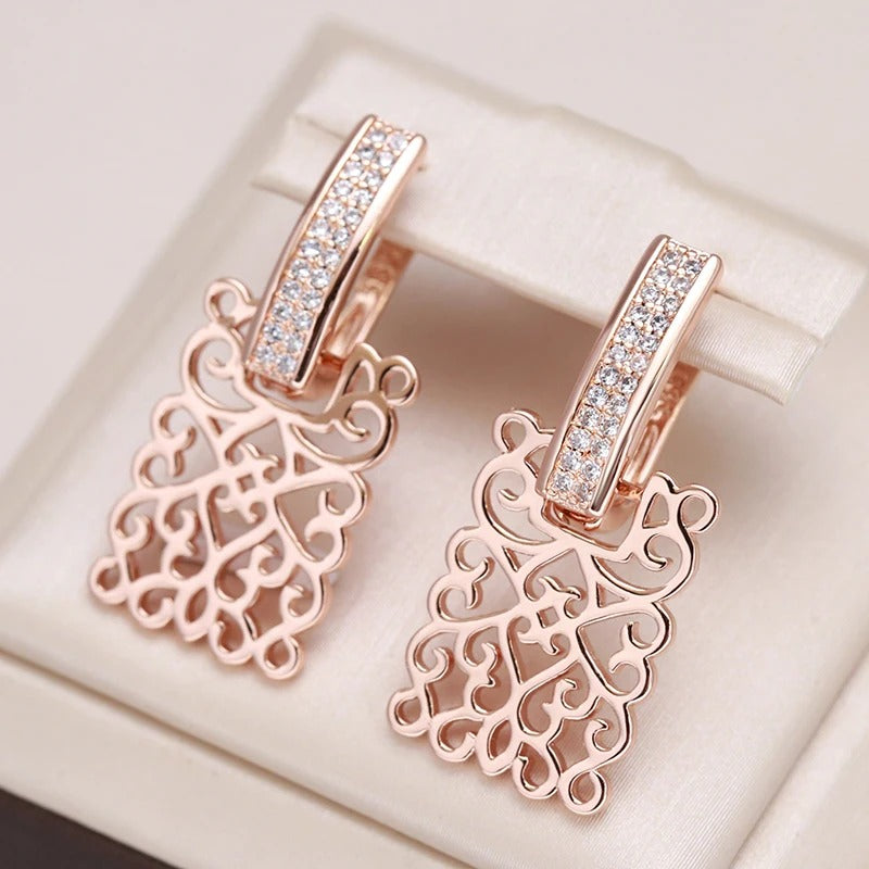 Long square earrings with cubic zirconia plated 18K pink gold - AC