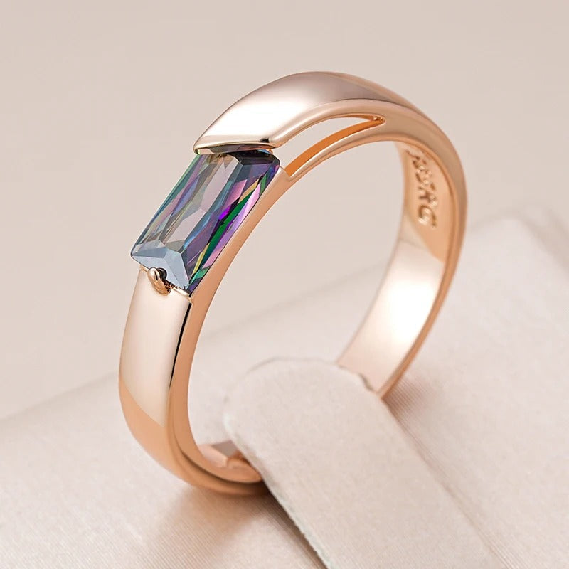 18K Rose Gold Plated Square Colorful Natural Zircon Ring