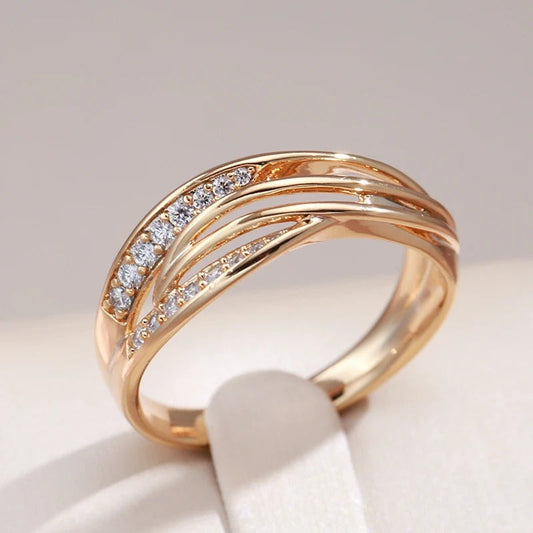 Ring lines of love with zircons in 18K rose gold plating