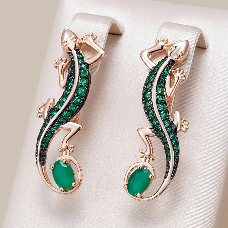 Earrings lizard 18kt rose gold plated with natural green cubic zirconia - AC