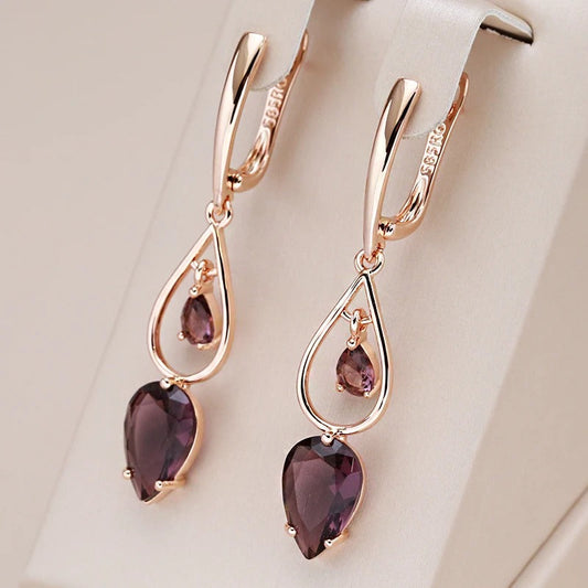 Amethyst double zirconia earrings in 18K rose gold plating