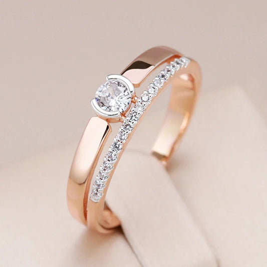 Double ring plated in 18kt pink gold with cubic zirconia - AC