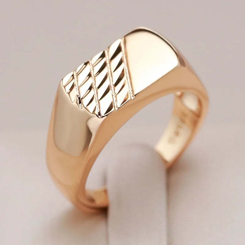 18K Rose Gold Plated Simple square ring with relief