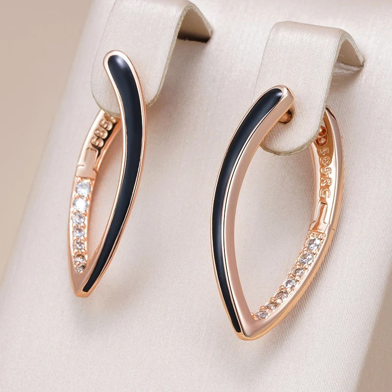 Black enamel pendant earrings plated with 18kt pink gold - AC