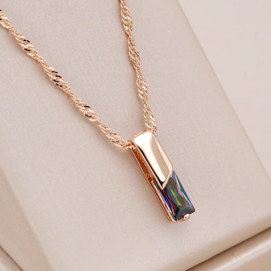 18kt rose gold plated square pendant necklace with natural zircons - AC