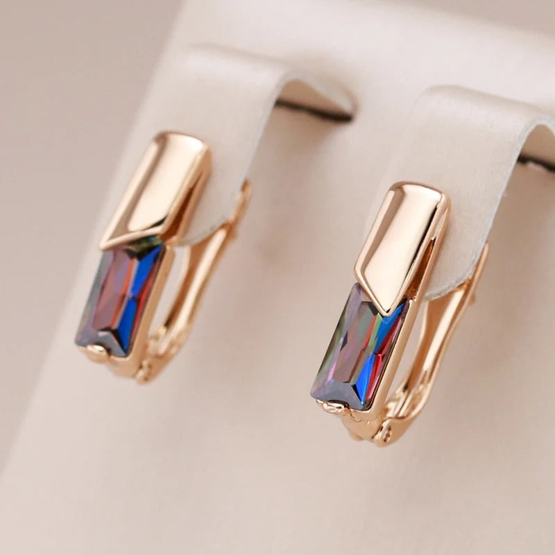 18K Rose Gold Plated Square Colorful Natural Zircon Drop Earring