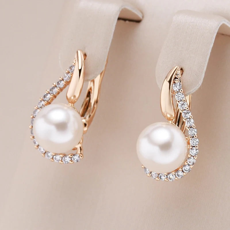 18K Rose Gold Plated pearl button earrings with zirconias