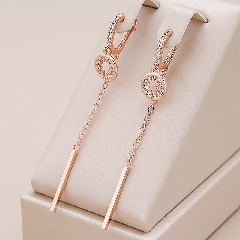 18K rose gold-plated dangling earrings with long trendy tassels - AC