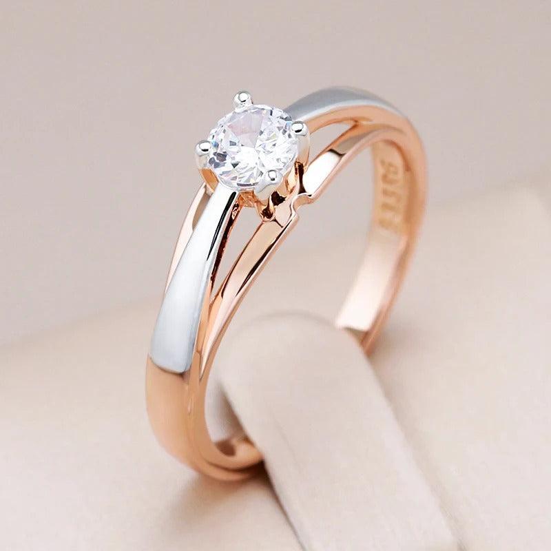 Classic white stone ring with 925 silver and 18K rose gold plating