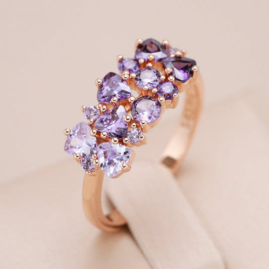 Ring plated 18K pink gold with amethysts - AC