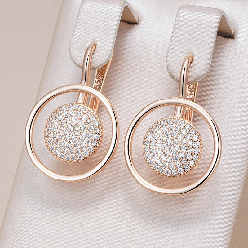 Hoop earrings with circles and zircons in 18K Rose Gold Plating