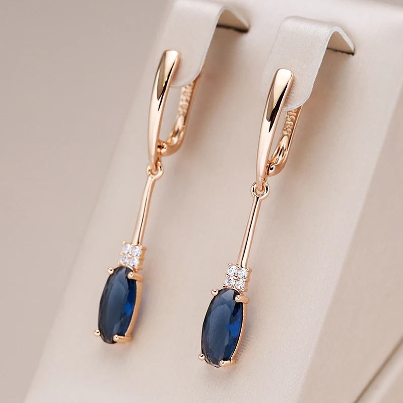 18kt rose gold plated long earrings with sapphire and white cubic zirconia - AC