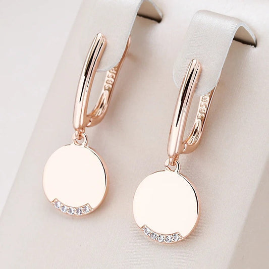 Round Coin Dangle Earrings in 18K Rose Gold Plated