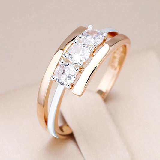 18K Rose Gold Plated Luxury Three Big White Natural Zircon Rings